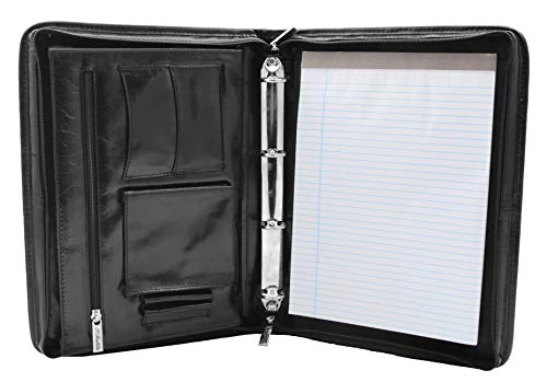 Real Leather Folio Underarm Bag Black Ring Binder A4 Pad Portfolio Organiser - Arturo