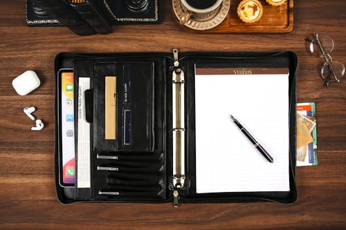 Handmade Leather Portfolio Binder - 3 Ring Binder Portfolio Genuine Leather Business Padfolio, Personlized Legal Pad Folio Folder for Lefty & Righty - Oil Black