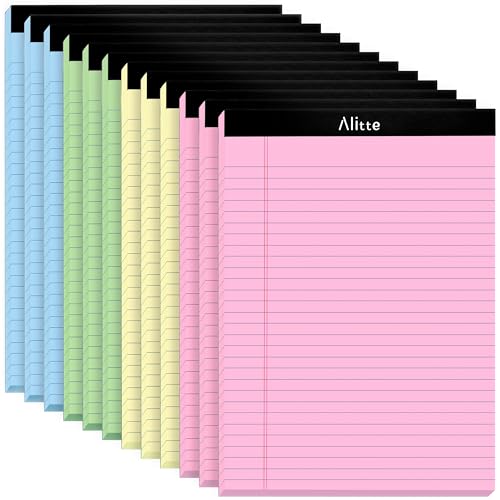 Alitte Colored Legal Pads 8.5 x 11, Pack of 12 - Perforated Wide Ruled Writing Note Pads - Premium Thick Paper, No Ink Bleeding - Lined Legal Pad For Home, Office, School, Business - 50 Sheets