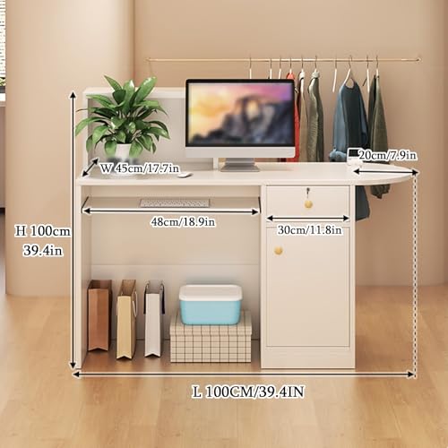 ZHENGQIAN Reception Desk,Modern Reception Desk Reception Desk with Counter,Curved Design,Reception Desk with Counter,with LED Light Strip,for Lobby Beauty Salon(A,LEFT-120cm/39.4in)