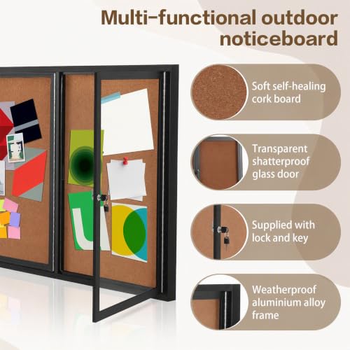 Outdoor Bulletin Board with Locking Door - Weatherproof Enclosed Display