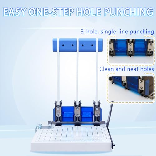 Tiuheyo 3 Hole Heavy Duty Paper Punch with A4 Trimmer, Metal Body, 150 Sheet Capacity, 8-15mm Adjustable Margin, 5mm Punch Diameter