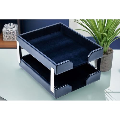 Dacasso Navy Blue Bonded Leather Double Letter Trays
