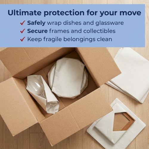 BOX USA Packing Paper Sheets 18" x 24" (1666 Sheets, 50 lb) - Newsprint Paper for Shipping, Storage and Moving Supplies, White