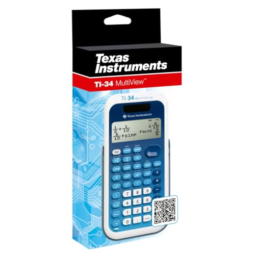 Texas Instruments TI-34 MV School Calculator (Multi View, 4 Line Display, Solar and Battery Operated) Blue/White