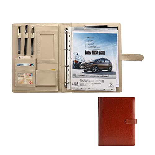 Padfolio Organizer Binder,Portfolio, PU Leather Padfolio Ring Binder with Clipboard Resume Leather Portfolio Leather Folder Business Conference A4 Portfolio Folder Padfolio for Work(Brown)