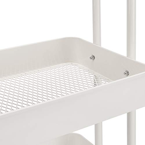 Amazon Basics 3-Tier Rolling Utility Cart, Storage Organizer, Lockable Wheels, Multifunctional Storage, Portable Mobile Shelving Unit, White