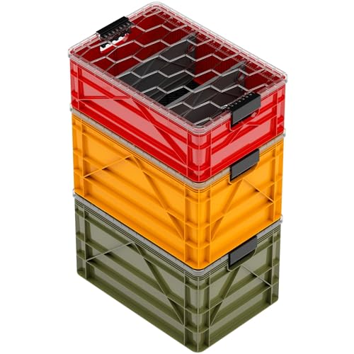 SIDIO CRATE Pro Pack - Two Full Size and One Half Size SidioCrate, Stackable Outdoor Organizer Storage Bins with Clear Lid and Dividers - UTILITY Variety Pack