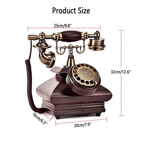 saditesdk Landline Phone Retro Corded Phone Vintage Rotary Dial Landline Telephone Wooden Classic Old Fashioned Desk Phone with Redial Function
