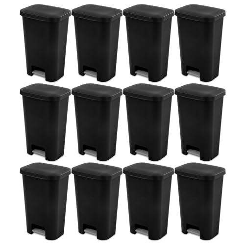 Sterilite Rectangular Step On Kitchen Wastebasket, 11.9 Gal, Black, 12-Pack