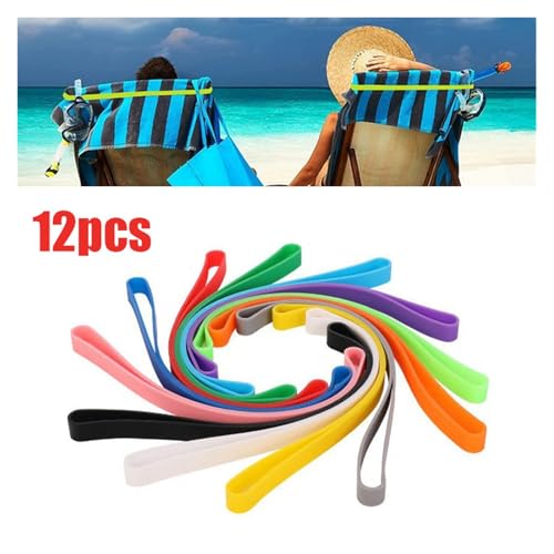 Elastics Bands, Rubber Bands 12PCS Silicone Beach Chair Towel Strap, High Stretch Clip