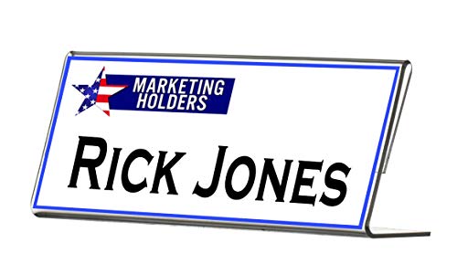 Marketing Holders 25 Pack Acrylic Sign Holder 6" x 2" Clear Slant Back Side Loading Horizontal Desktop Display for Name Plates Product Info Titles and Place Settings in Restaurants and Delis