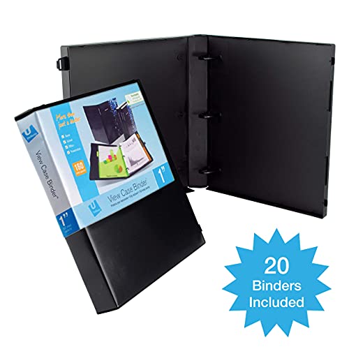 UniKeep 3 Ring View Binder - Binder Case is Fully Enclosed - Available in White, Clear, or Black and in Different Spine Sizes (Box of 20, Black, 1.0 Inch)