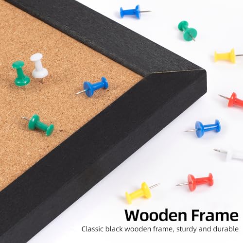 Board2by Extra Large Cork Bulletin Board 60" X 36", Black Wood Framed Corkboard for Wall, Wall Mounted Notice Pin Board with 18 Push Pins