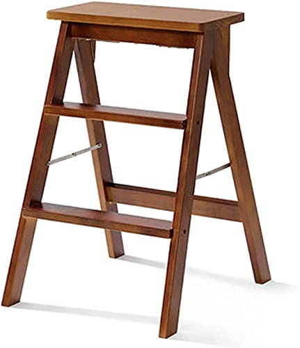 LumaGrove Folding Step Stool Step Stools Folding Stool for Adult/Seniors, Portable Wooden Step Ladder for Kitchen/b(Brown)