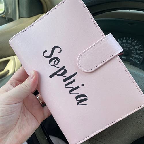 Custom Name PU Leather Notebook A6 Binder with 6 7 8 9 10pcs Plastic Binder Pockets,6 Rings Zipper Envelopes Budget Binder Planner System,Money Saving Organizer for Cash,5pcs Expense Budget Paper