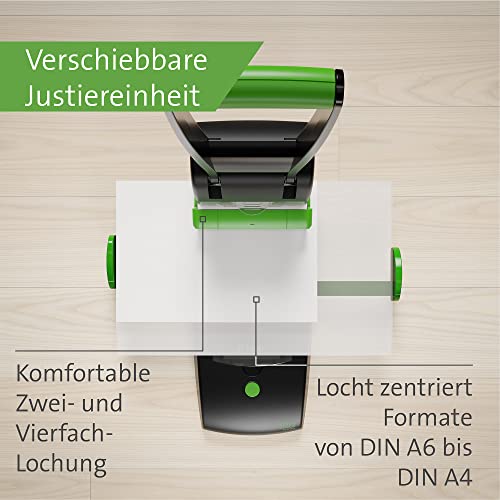 Novus B 2200 re+New Sustainable Block Punch (200 Sheets, Double and Quad Holes, Solid Metal Device with Plastic Coating Made of 78% Recycled Plastic) Black Green