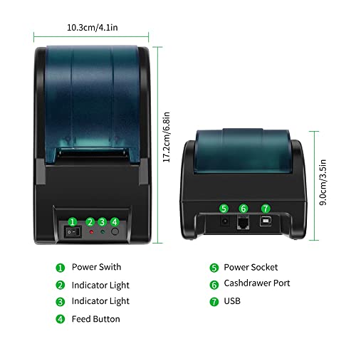 WERTGHJ 58mm Thermal Receipt Printer Bill Ticket High Speed POS Support Cash Drawer Compatible ESC/POS Print