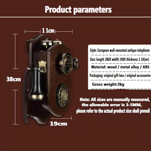 Wall-Mounted Vintage Phone, Retro landline- Corded Phones Wall-Mounted Vintage Phone Telephone with Vintage Rotary Dial and Classic Metal Bell, antique microphone handset Design, for Home Hotel