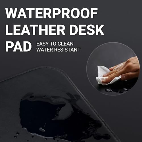 HEXCAL Desk Mat Bundle, Wrist Rest, Office Desk Pad, Large Mouse Pad, Anti-Slip Waterproof Gaming Mouse Pad, Vegan Leather, Desk Writing Pad for Office and Home, Black (31.5” x 15.7” x 0.14”)
