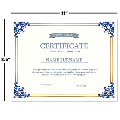 Empire Blue & Gold Award Certificate Collection - Includes 25 Certificate Papers (White/Blue), 25 Heavy Linen Folders (Blue/Gold), 36 Gold Foil Seals, Laser & Inkjet Printer Compatible
