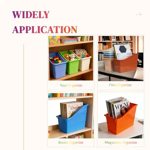 6 Pack Plastic Book and Binder Holder, Files Book Bins for Classroom, Boho