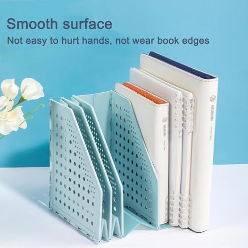 File Organizer 3/4 Grids Retractable File Holder Desktop Bookends Desk Organizer Magazine Desk(3 grids Blue)
