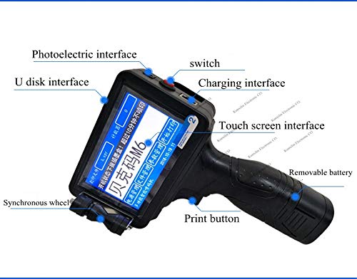 Kunxilin Electronic CO. English Version Portable Inkjet Printer Handheld Inkjet Printer Date Logo Printing Intelligent Touch Screen USB Photoelectric Interface