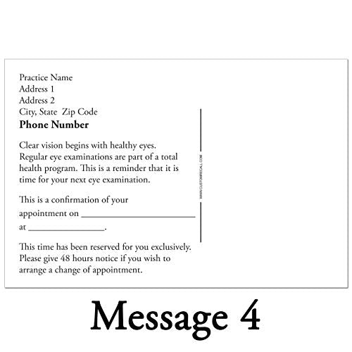 Appointment Reminder Postcards for Optometry. Customize Card Back with Practice Information. 4"x6", Full-Color Front & Premium High Gloss UV Coating, Black Text on Back, Sturdy 16 Pt. (2500)