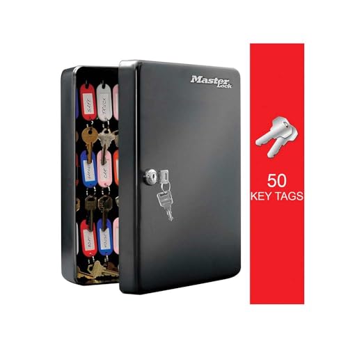 Master Lock Key Cabinet [Wall Mounted] [50 Key Hooks] KB-50ML - Includes 50 Key Tags and Labels