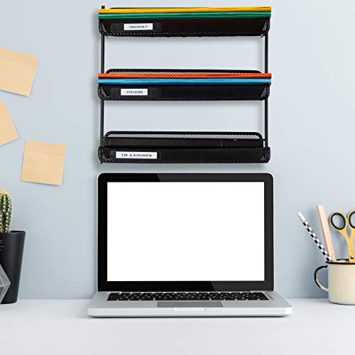 4 x Letter Tray, Metal with 3 Compartments, with Labels, A4, for Office & Study, for Wall, 32x33x25 cm, Black