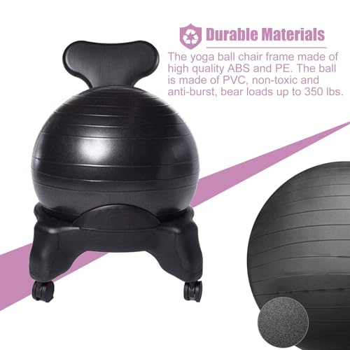 EXCLURA Yoga Ball Office Desk Chair for Adults, Ergonomic Exercise Ball Chair with Wheels ＆ Back, Relieve Back Pain Stability Balance Ball