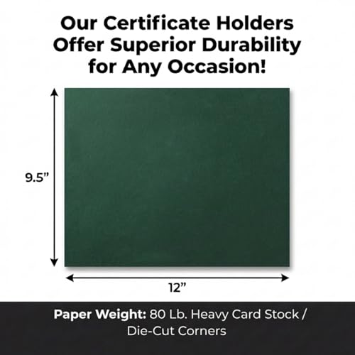 PaperDirect Green Certificate Jackets, 80lb Cardstock, 9.5" x 12" Presentation Holders, Solid Green Document Covers, Graduation, School Recognition, Staff & Volunteer Certificates, Box of 50