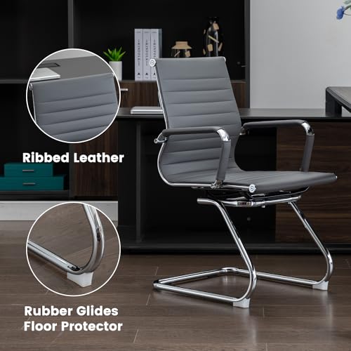 BoisKom Office Guest Reception Chair Set of 2, Conference Room Chairs Waiting Room Chairs 2 Pack, Modern Leather Office Desk Chair No Wheels.（Grey）