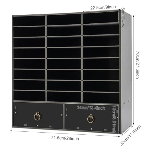 MhdunueSK Literature Organizer,Desktop File Sorter Mail Center,Paper Storage Cabinet with 24 Slots Compartments,Suitable for Home School Office (Black 24 Compartment with 2 Drawers)