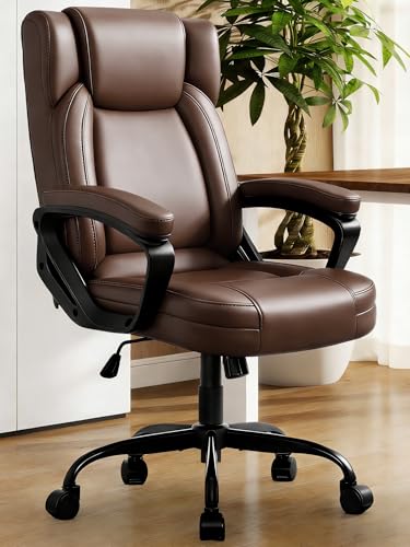 WAYTRIM Ergonomic Office Chair Home Office Desk Chair Comfy High Back Swivel Computer Chair Leather Managerial Executive Rolling Chair with Lumbar Support, Adjustable Height (Brown)