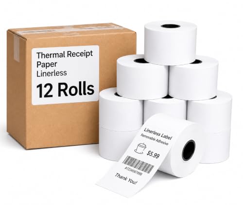 Sticky Linerless Thermal Label Rolls (1 1/2" x 170', 40mm) 12 Rolls