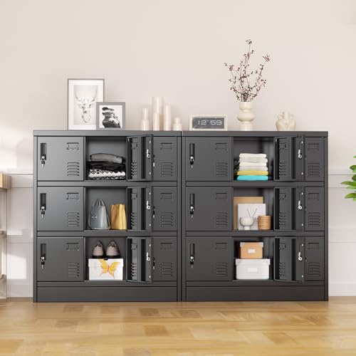 Pataku Lockers for Employees, Black Lockers with Lockable Doors, Sports Locker with 9 Doors, Metal Locker for Office, Storage Locker Cabinet for Bedroom, Gym, School, Home