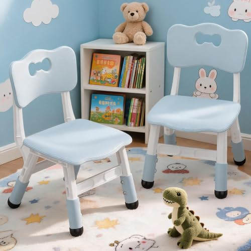 2-Pack Adjustable Kids Chairs 3-Level Height Ergonomic Backrest, Blue
