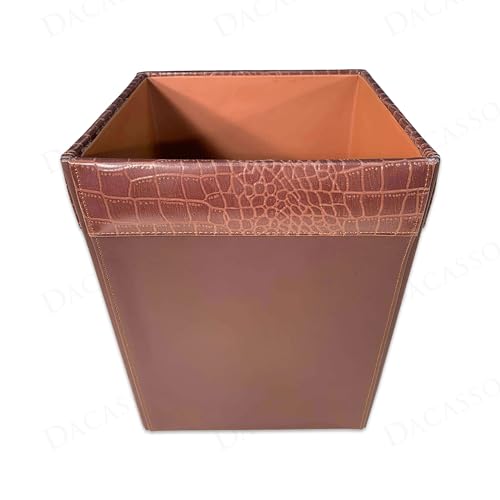 Dacasso 14 Quart Brown Crocodile Embossed Leather Square Waste Basket/Trash Can - Luxury Executive Decor and Sophisticated Office Essential
