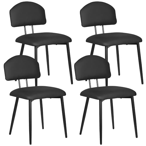VECELO Stacking Dining Chairs Set of 4, Curved Backrest, Black