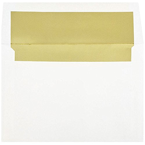 JAM PAPER A8 Foil Lined Invitation Envelopes - 5 1/2 x 8 1/8 - White with Gold Foil - Bulk 500/Box