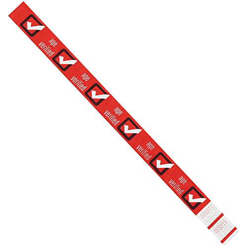 BOX USA BWR102 Tyvek Wristbands, 3/4" x 10", "Drinking Age Verified", Red (Pack of 500)