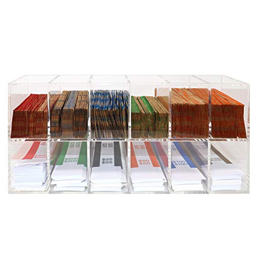 Nadex Acrylic Bills and Coins Wrappers Tray - Includes Compartment Rack Tray with 110 Pcs Bill Wrapper Straps and 110 Pcs Coin Wrappers (Clear)