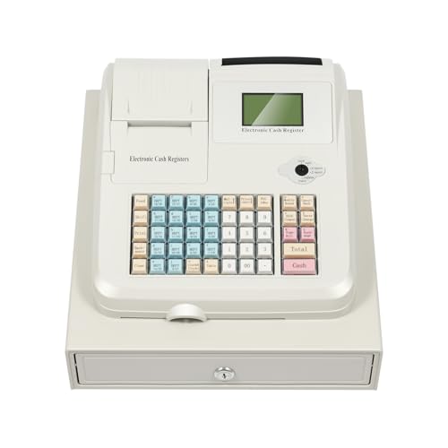 Cash Register with Drawer 48 Keys, Cash Registers Cash Register POS Cash Machine Flat Keyboard Box 8-Digital LED for Catering Supermarkets Clothing Stores Hamburger