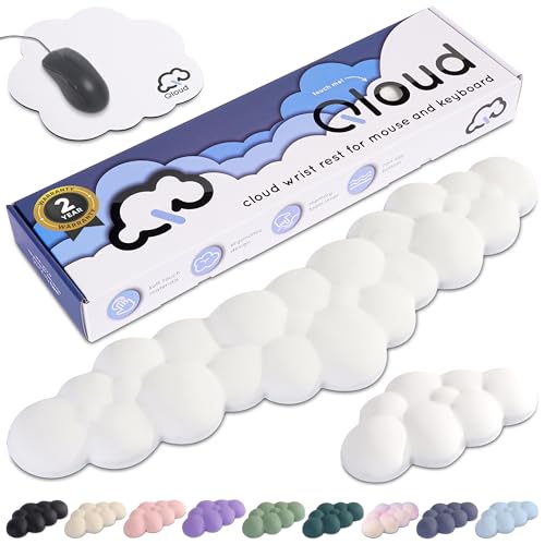 Cloud Keyboard Wrist Rest – Create-ables Qloud Cloud Wrist Rest for Computer Keyboard and Mouse, Ergonomic Memory Foam Wrist Pad with Non-Slip Base, Includes Cloud Mouse Pad – White