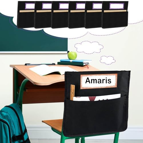 APGLSXY 24Pieces Oversized Chair Back Hanging Organizers Black Polyester Fabric Storage Pouches for Desk Accessories School Supplies Mount Not Tools Hanging Chair Organizers
