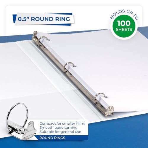 Samsill 0.5 Inch 3 Ring Binders, Economy Round Ring, Clear View Cover, 100 Sheet Capacity - for School, Home, Office - White, 24 Pack