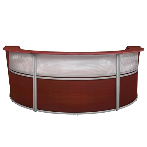 Romig Marque Plexi Triple-Unit Reception Curved Desk Workstation “143.50W x 71D” - Mahogany