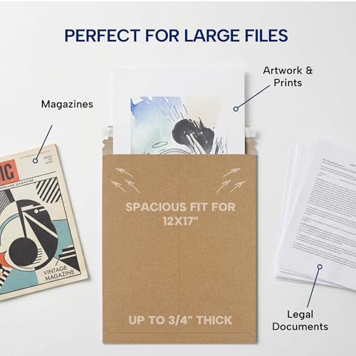 BOX USA Rigid Mailers 13" x 18" (100-Pack) - Kraft Mailers for Posters, Photos, Presentation Prints - Stay Flat